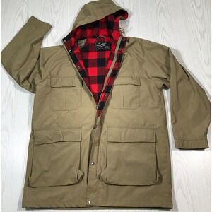 Vintage 80s Flannel Lined Chore Jacket Men XL English Squire Brown Pockets Zip